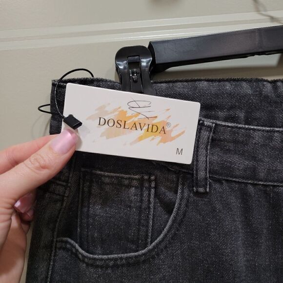 NWT Wide Leg High Rise Ankle Crop Black Jeans - Picture 4 of 12